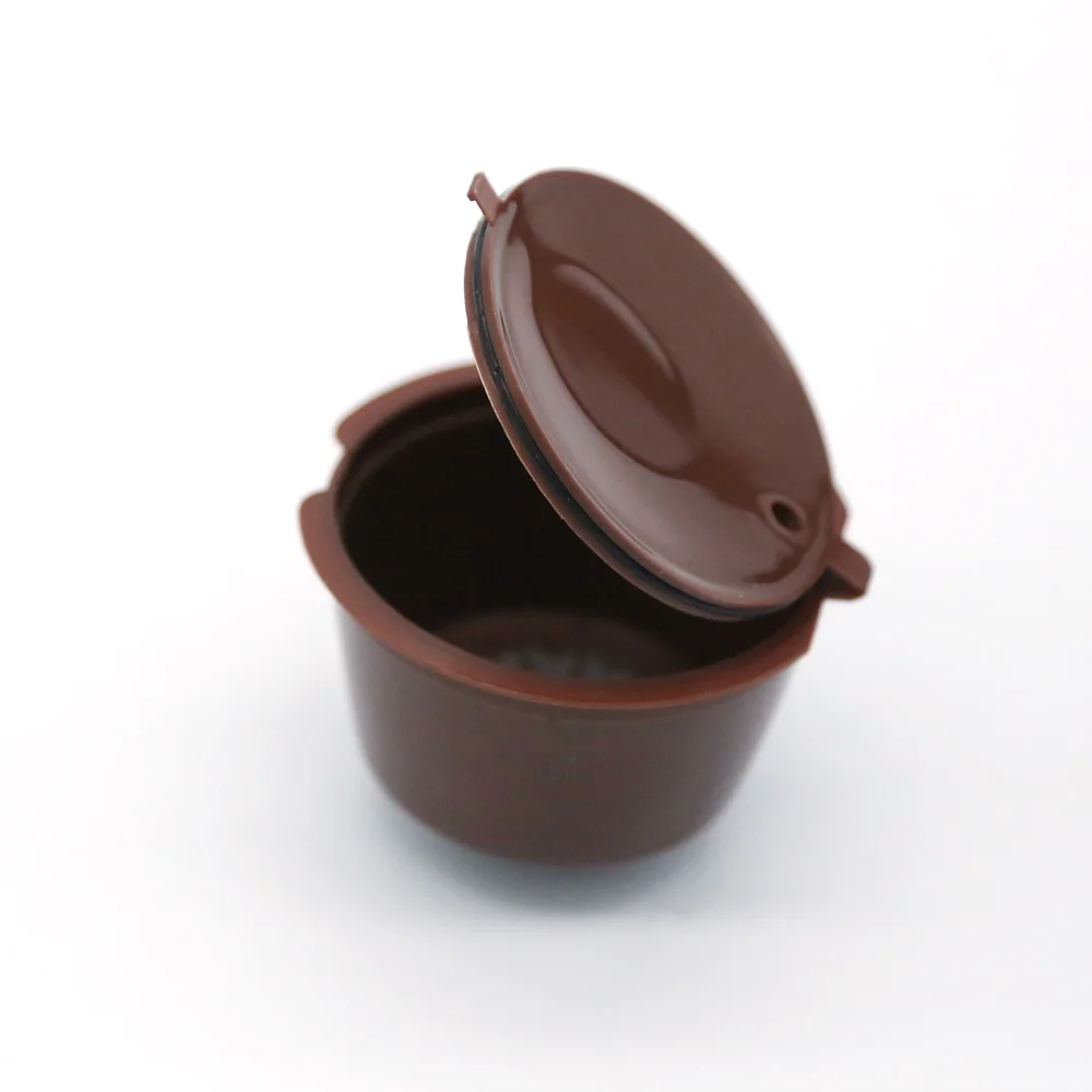 1pcs brown 3 шт многоразовые кофейные капсулы, фильтр-чашки для Nescafe dolcee Gusto, многоразовые крышки, ложка-кисточка, фильтрующие корзины, стручок, мягкий вкус, сладкий - Цвет: 1pcs brown