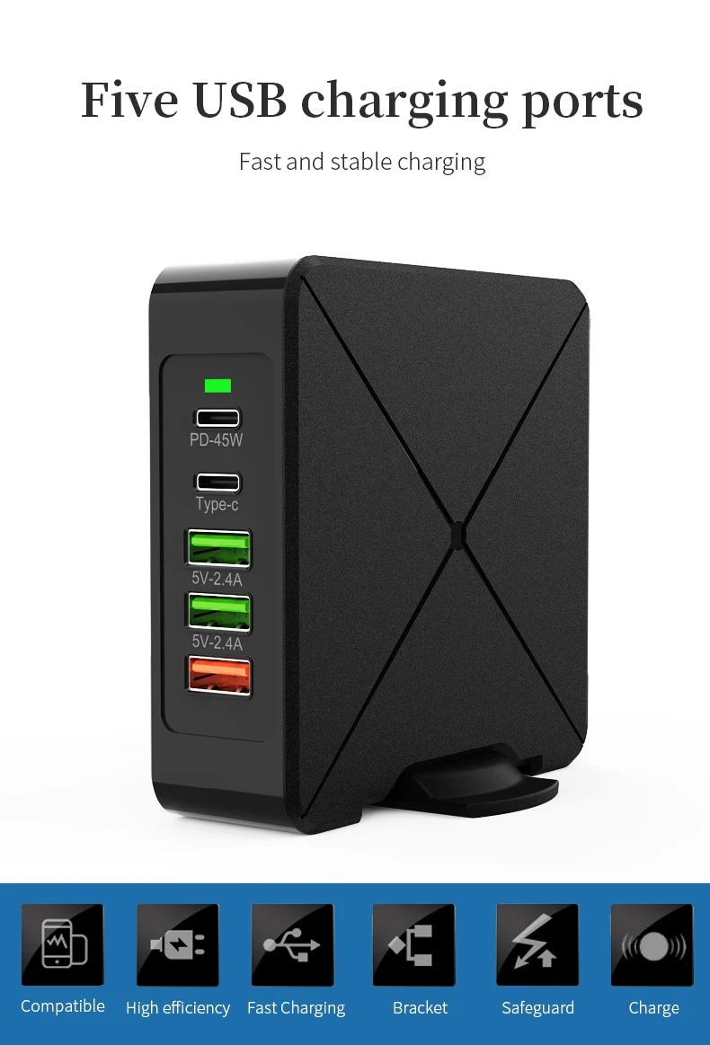 5 портов USB зарядное устройство PD Быстрая зарядка QC3.0 Быстрая зарядка для iPhone для samsung type C для huawei