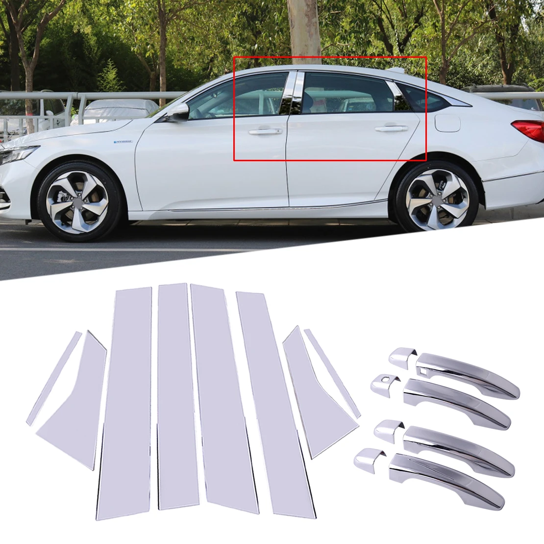 8pcs/Set Chrome Side Door Handle W/Smart Keyhole + Pillar Post Cover Trim Set Fit for Honda Accord 2018 2019 2020 | Автомобили и