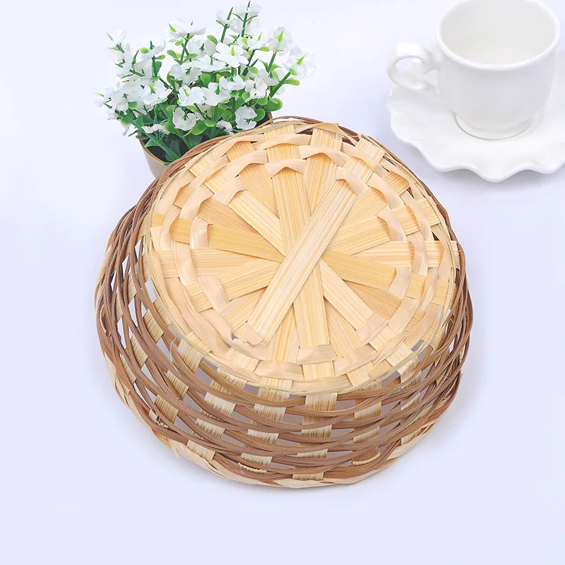 Bamboo Round Fruit Basket Large Capacity Durable Bamboo Handwoven Bowl Fruit Vegetables Serving Basket for Kitchen Fast Delivery 4
