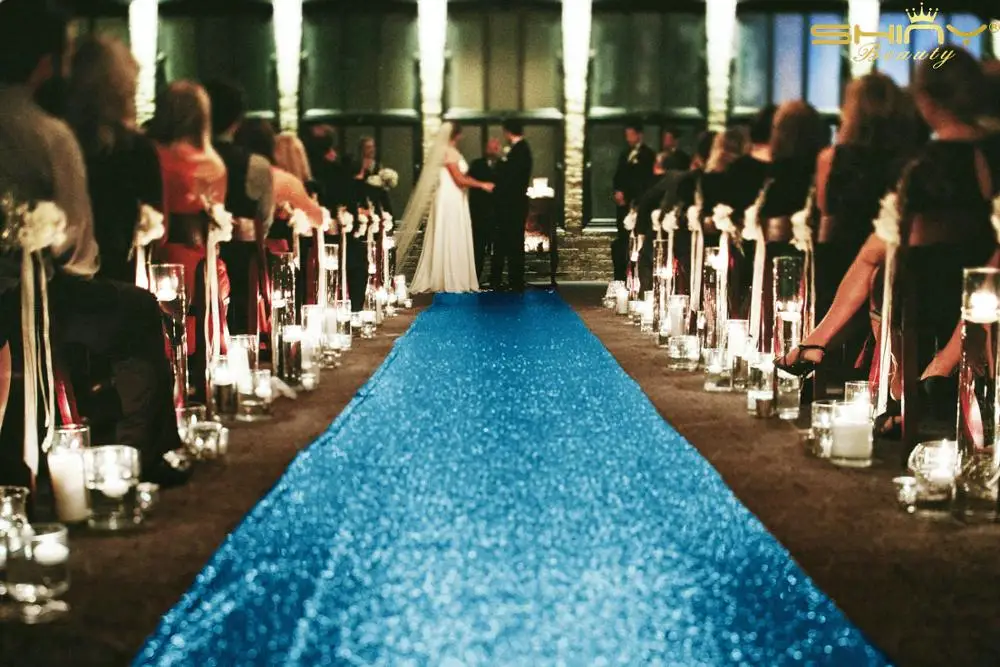 Turquoise Sequin Aisle Outside Wedding Floor Runner 4FTx20FT Shiny Pink Carpet Aisle Runners Fabric for Wedding 48" x 240"-M1024 - Цвет: Turquoise