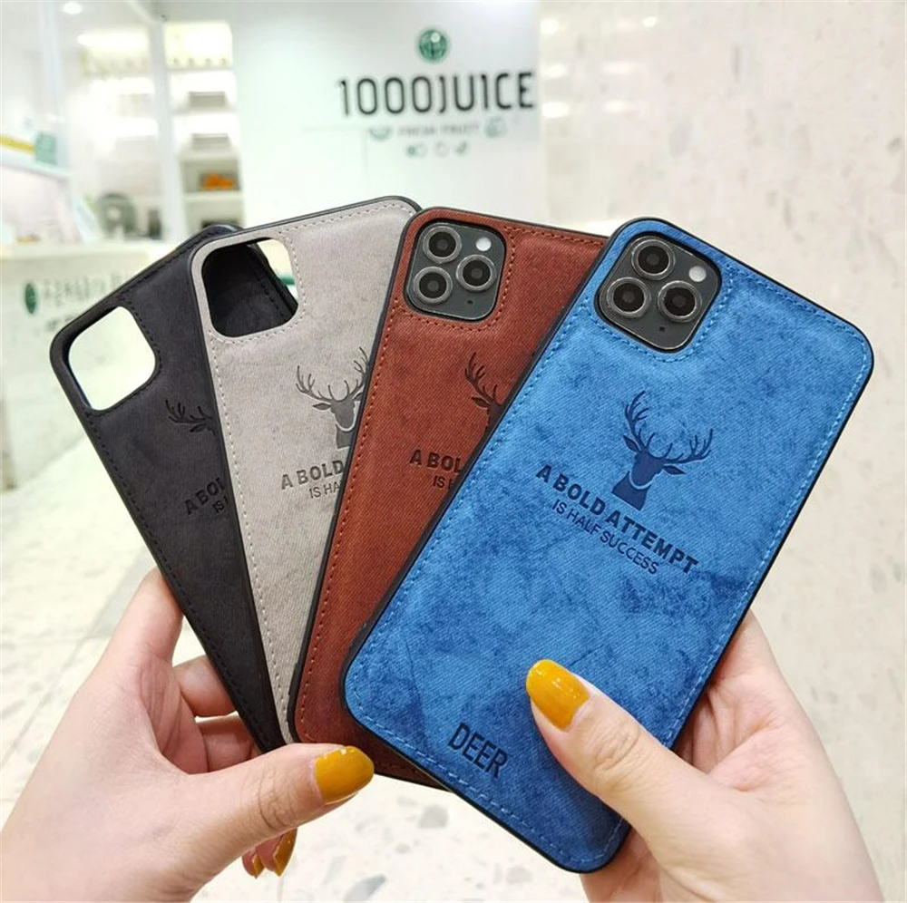 Мягкий чехол из ТПУ с тканевой текстурой и рисунком оленя для iPhone 7 8 6 6s Plus 12 mini 11 Pro