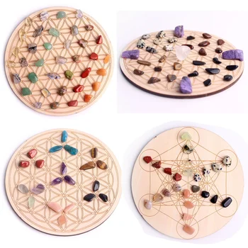 

Natural 7Chakra Stones Set Crystal Collection Gravels Stone Round Small Wood Plate Quartz Gems Fengshui Gift Decor Reiki Healing