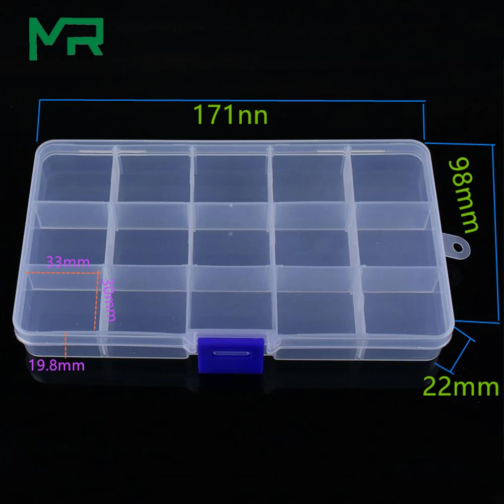 Новинка, 15 ячеек, красочный портативный ящик для хранения ювелирных изделий, электронные детали, винтовые шарики, органайзер, пластиковая коробка 171*98* мм