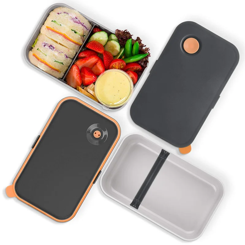 Ланч-бокс 1000 мл с 2 отделениями, экологически чистый BPA бесплатно Bento box, герметичный контейнер для еды, микроволновая печь и мыть в посудомоечной машине(оранжевый
