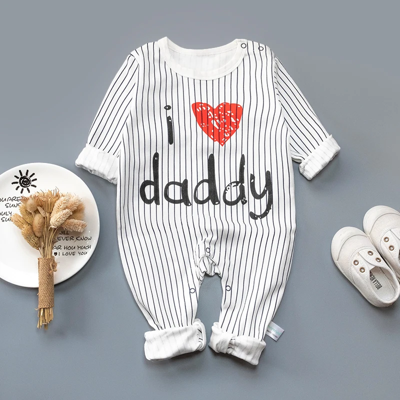 Весенне-осенний хлопковый комбинезон с длинными рукавами и принтом «I Love DADDY» для новорожденных, Детский костюм для мальчиков и девочек