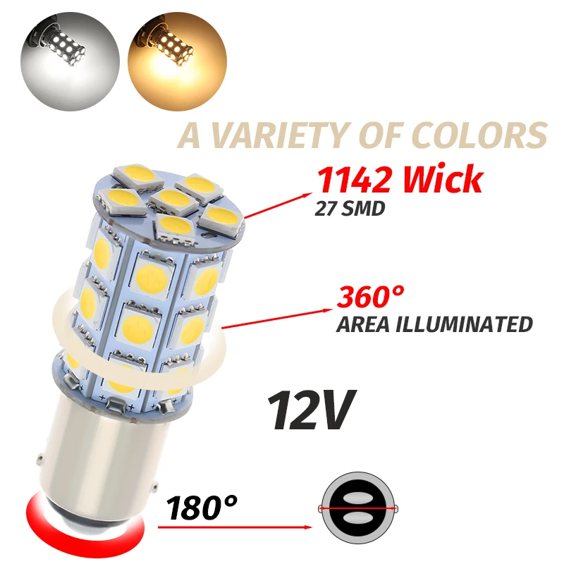 10pcs For Car Boats Replacement White 27-SMD BA15D Cabin Marine Boat LED Interior Lights Bulbs 1004 1076 1142 12V 3000K 6000K