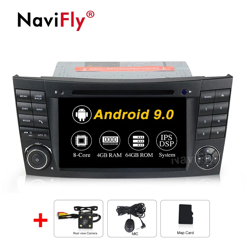 NaviFly 2 Din ips DSP авто gps навигация радио плеер для Mercedes Benz W211/e-класс E200/E220/E240/E270/E280 Android 9,0 dvd - Цвет: 4GB-64GB-Camera