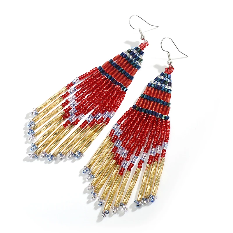 Bohemian Long Tassel Beads Earrings For Women Handmade Dangle Drop Earrings Fashion Jewelry Factory Directly Sale