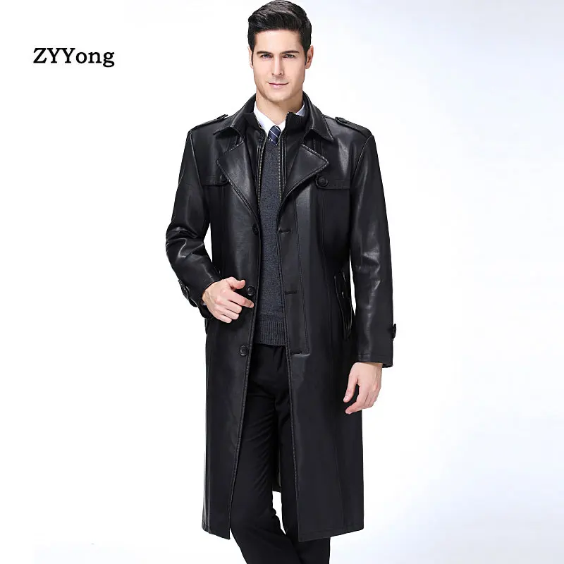 Leather Jacket Men 2020 Casual Clothing Men's Long Leather Jackets Coats Streetwear Winter Leather Overcoat Plus Size M-5XL