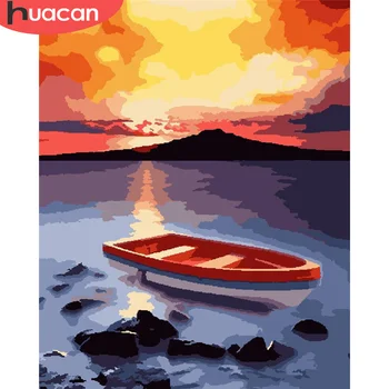 

HUACAN Paint By Number Boat Hand Painted Painting Art Drawing On Canvas Gift DIY Pictures By Numbers Seascape Kits Home Decor