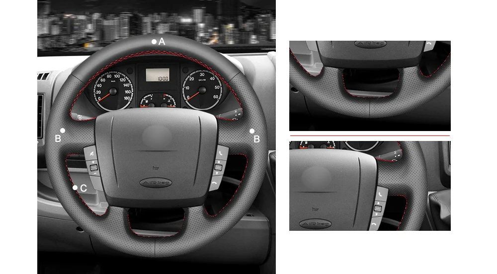 Черный чехол рулевого колеса автомобиля из искусственной кожи для peugeot Boxer 2006- Citroen Jumper реле Fiat Ducato Ram ProMaster