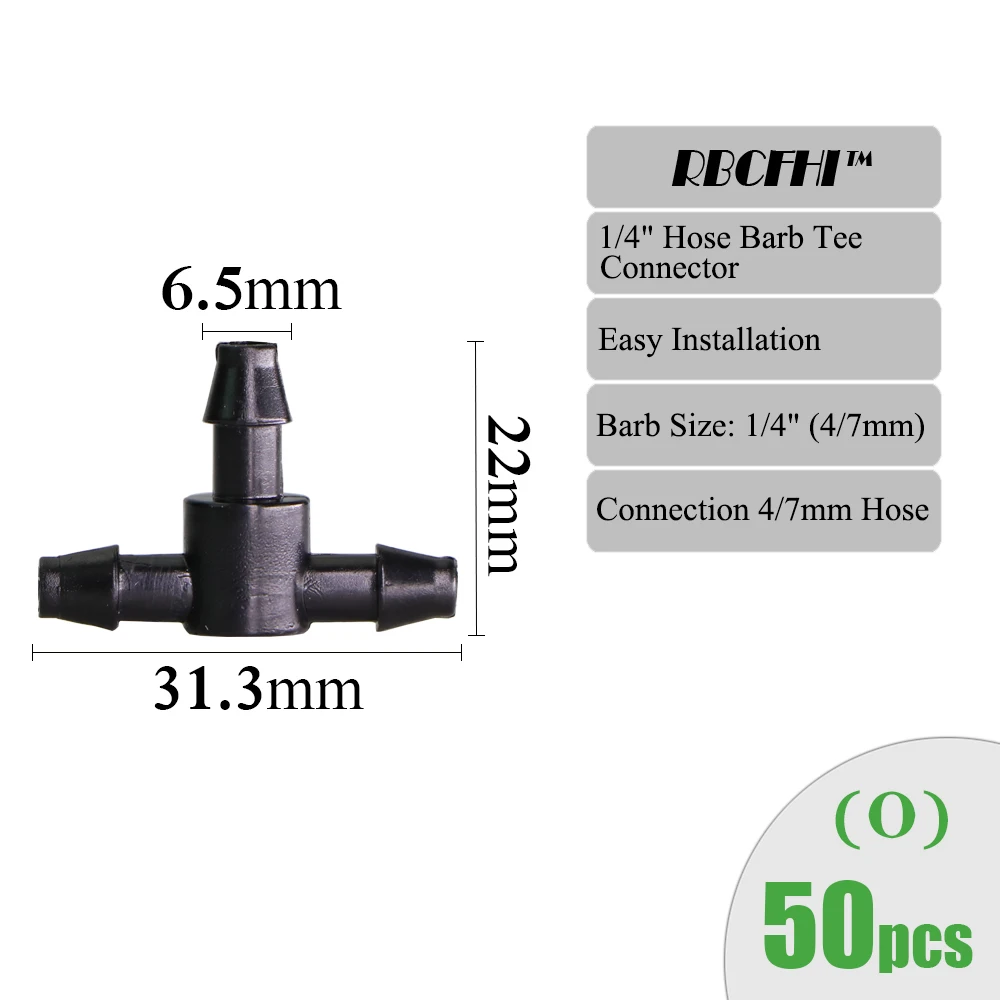 RBCFHI Garden Irrigation Connectors Barbed Single Double Tee Elbow Drip Arrow Cross Coupling Watering Fitting For 3/5 4/7mm Hose 