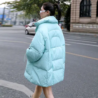 Light blue Корейская мода, женская парка средней длины, большой размер, свободная, зимняя, толстая, теплая, одноцветная, пуховик с хлопковой подкладкой, женская верхняя одежда, уличная одежда - Цвет: Light blue