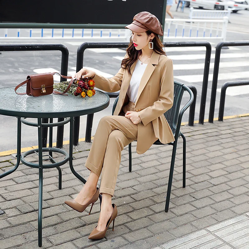 6 Ladies suit autumn new casual fashion single buckle temperament slim suit pants pants suit wild women's two-piece suit - Цвет: 6