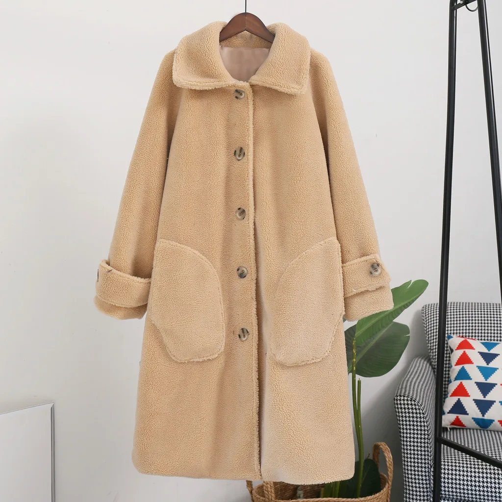 Elegant Long Faux Fur Coat Women 2022 Autumn Winter Warm Soft Fur Jacket Female Plush Overcoat Pocket Casual Teddy Outwear#G30