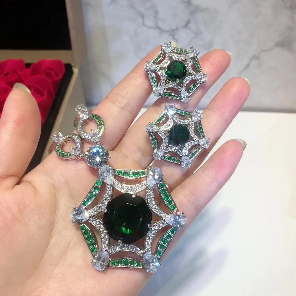 Роскошные 925 Steeling серебряные брендовые Ювелирные изделия Подвески соты свитер цепь ожерелье Комплект сережек для женщин Высокая мода Bijoux