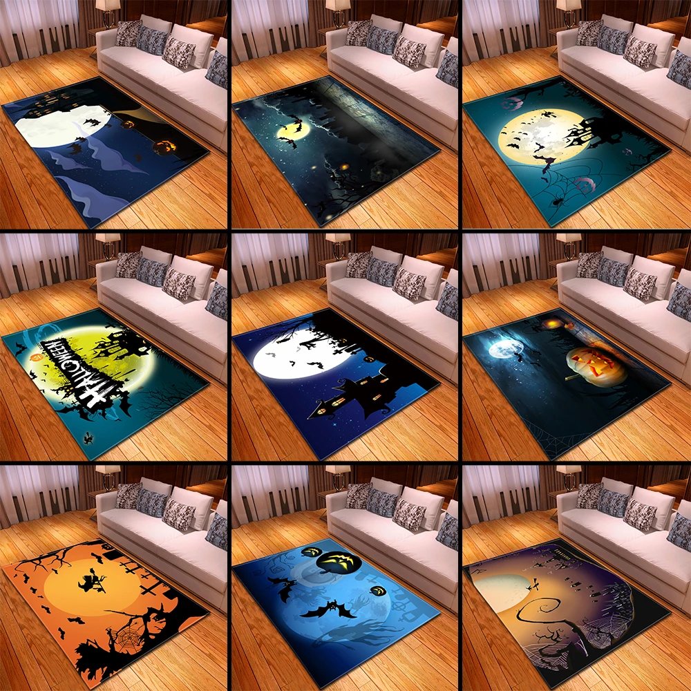 Halloween Bats Moon Ancient Castle Carpet Kids Room Festive Bedroom Decoration Mat Area Rug Carpets for Home Living Room