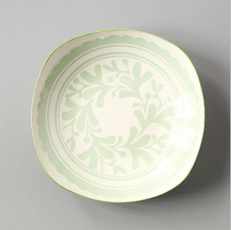 Japanese 8-inch Square Ceramic Dish Glaze Color Simple Household Serving Dish Salad Plate Dinner Plates For Kitchen Utensils