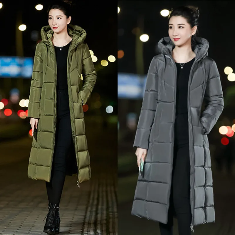 

2018 Spring, Autumn And Winter New Style WOMEN'S Dress Fat Mm Large Size down Jacket Cotton-padded Clothes Coat Long over-the-Kn