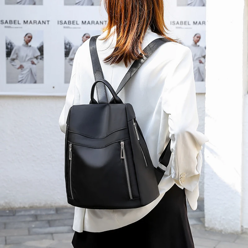 Mochila para mujer estilo Oxford a la moda, bolso de compras sencillo para jóvenes, mochila de viaje diario, mochila escolar duradera para chica, color negro y rojo