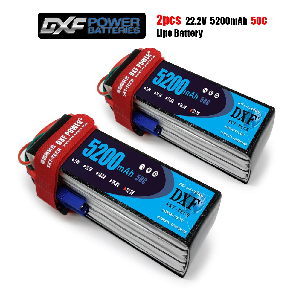 

2PCS DXF RC Lipo Battery 6S 22.2V 5200mah 50C MAX 100C Bateria for RC AKKU Car Boat Airplane Quadcopter battery