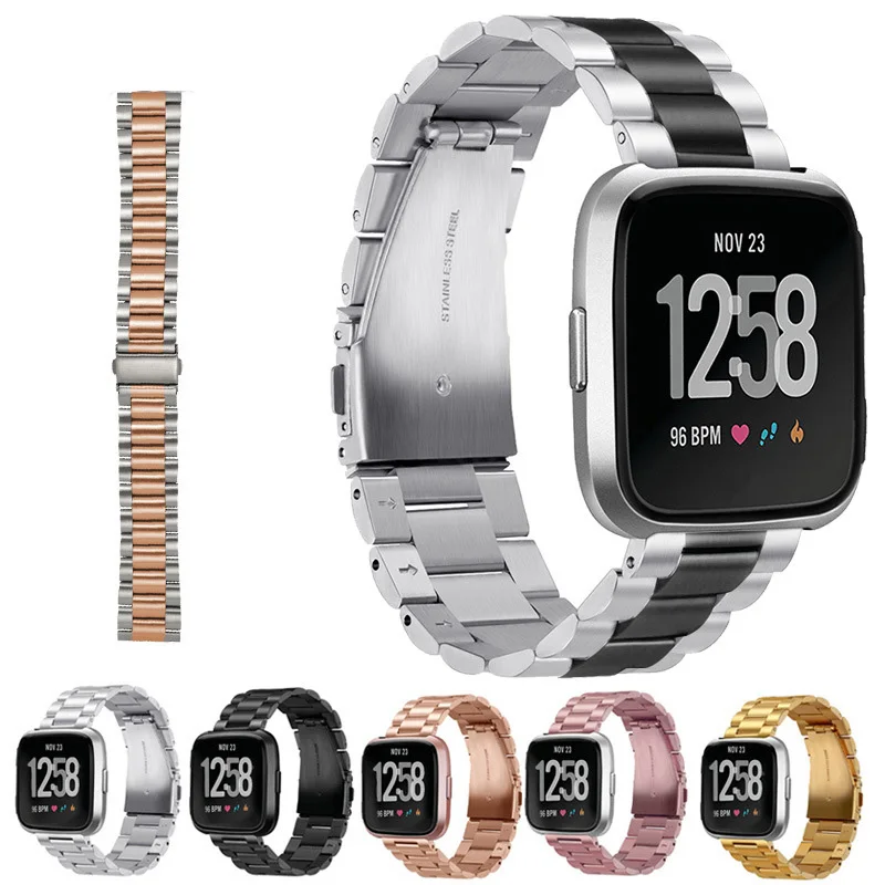 Браслет из нержавеющей стали с бабочкой и пряжкой Для Fitbit Versa, металлический ремешок для часов из желтого золота, быстросъемный ремешок для