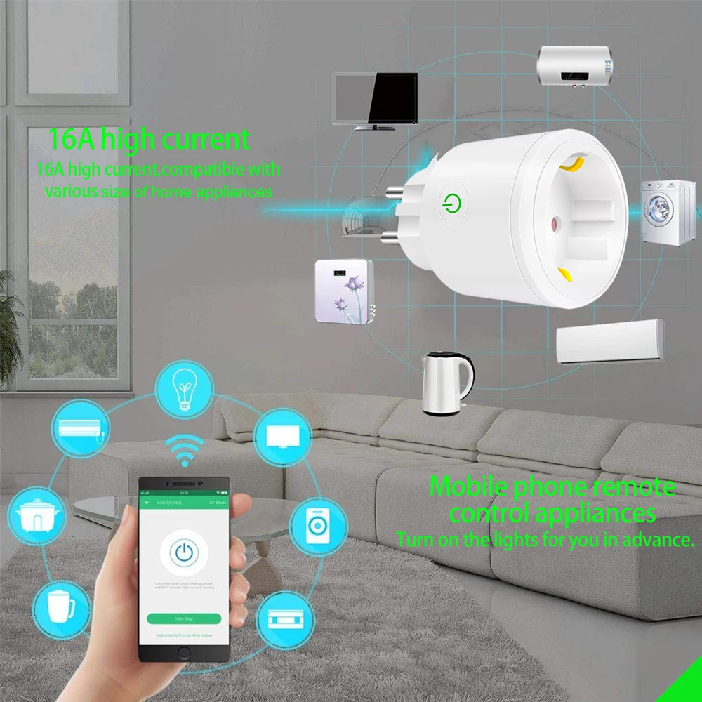 Умная вилка 16А Wifi умная розетка Tuya Smart Life приложение ЕС работает с Alexa Google Home|Умные
