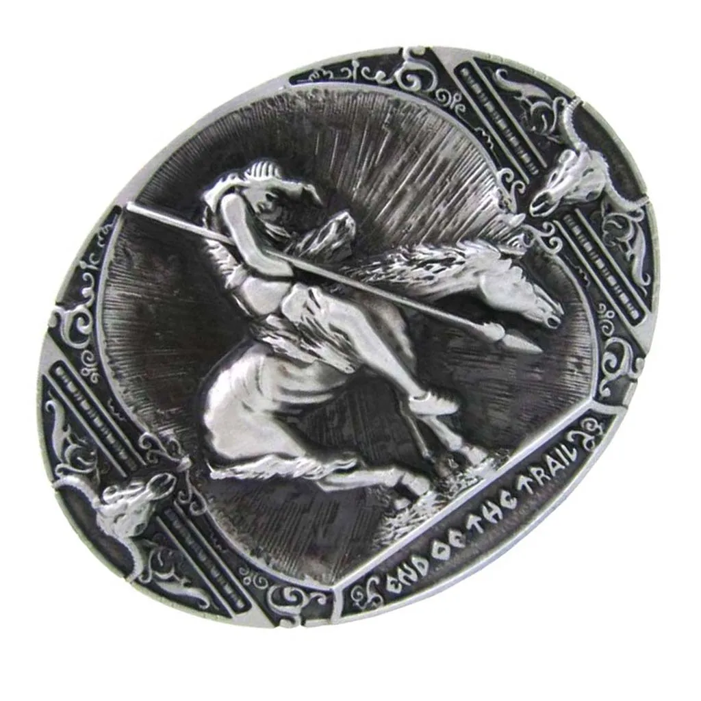 Vintage Indian Belt Buckle Western Knight Horns Antique Oval Metal For Men Boys 