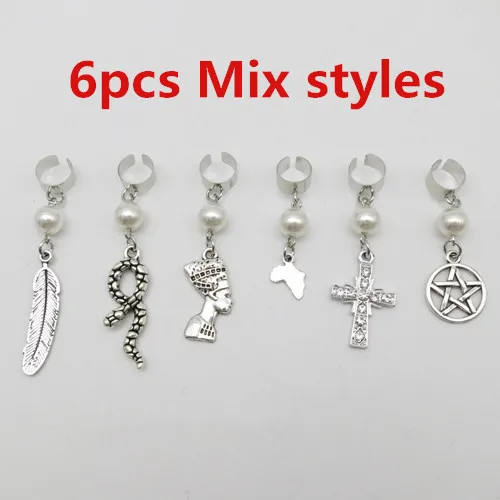 6pcs Mix styles 2 шт./упак. Регулируемый разных 6 видов стилей подвески, подвязанные лентой, с объемной волной, дредлоки, для увеличения объема, бусины зажимы манжеты ювелирные изделия женские аксессуары для волос - Цвет: 6pcs Mix styles