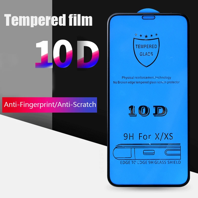Защитное стекло 10D закаленное для iPhone 12 mini 11 Pro Max X Xs XR 7 8 6 Plus | Мобильные телефоны и