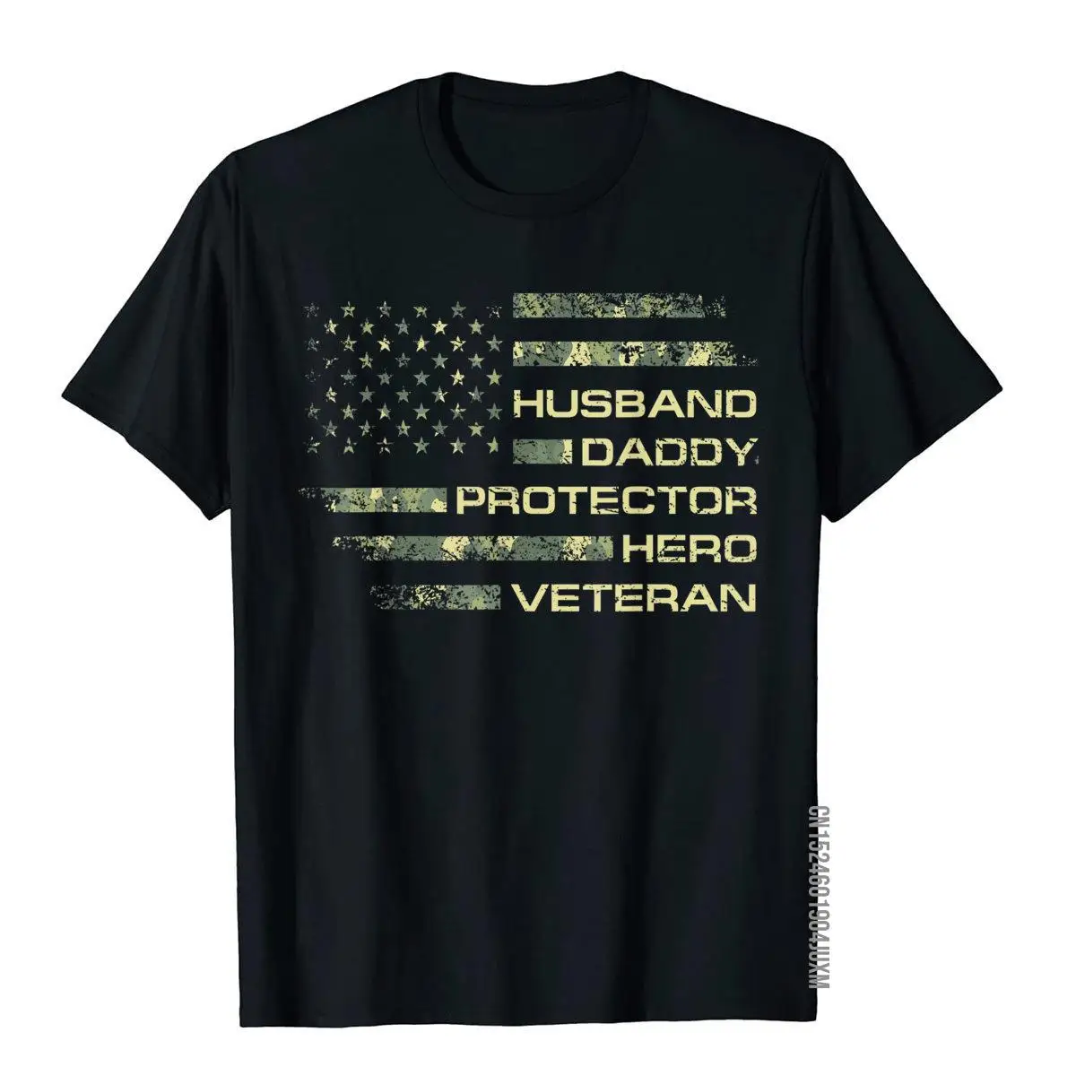Mens Husband Daddy Protector Hero Veteran USA Flag Camouflage Dad T-Shirt__97A3696black