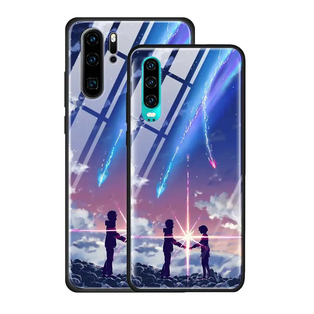 T08 Закаленное стекло оболочка для huawei P20 P30 чехол для Honor 9X 9XPro 20 20Pro силиконовый край Чехол аниме ваше имя девочка мальчик Kimin - Цвет: T08