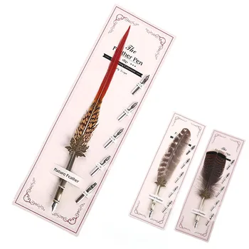 

Easy Apply Artificial Feather Pen Calligraphy Writing Office Smooth Portable Lightweight Exquisite Gift School Alloy Nibs Retro