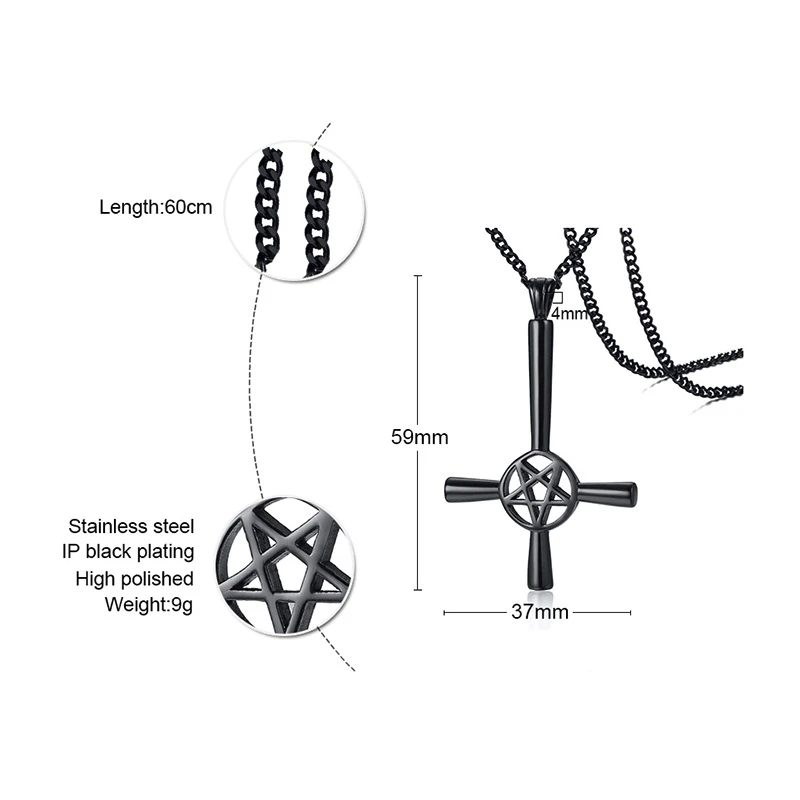 Перевёрнутый крест пентаграмма 5 остроконечная нержавеющая сталь кулон ожерелье сатанинские мужские ювелирные изделия