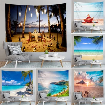 

Beautiful Wall Tapestry Psychedelic Carpet Beach View Walls Cloth Tapestries Bed Sheet Vacation Landscape Home Decoration