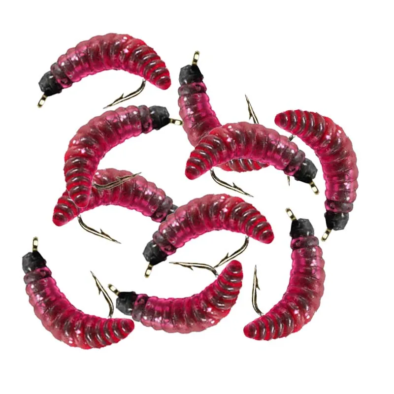 5-10Pieces Maggot Fly Fishing Wet Trout Flies Worm Soft Bait for Trout  Salmon Perch Fishing