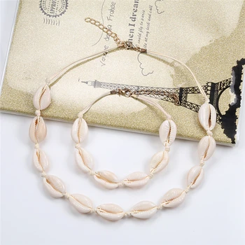 

Bohemian Natrual Shell Necklace Bracelet Set SeaShell Cowrie Summer Women Femme Choker Beach Foot Jewelry Girl Gifts Collar