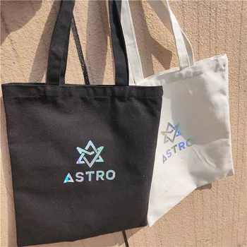 

1 Pcs Kpop ASTRO Tote Bag Eco Shopping Canvas Bag Letter Print Travel Shoulder Handbag Cloth Foldable Reusable