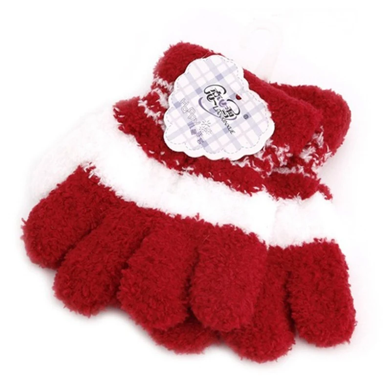 Модные новые детские зимние теплые плюшевые вязаные перчатки ярких цветов мягкие полный палец зимние аксессуары варежки - Цвет: BY