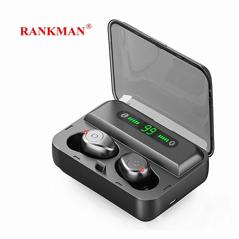 

Rankman Mini Wireless Bluetooth 5.0 Earphones TWS LED Digital Display Stereo HD Earbus with Mic Charge Power Bank