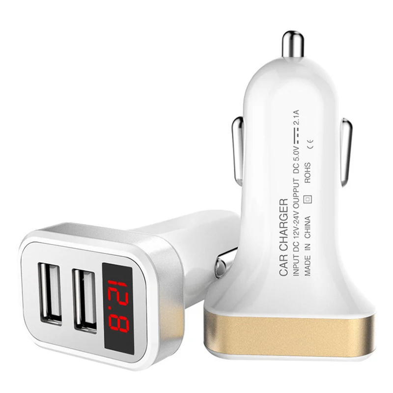 Bapick 5V 2.1A Adapter Dual USB Car Charger for iPhone 8 X XS XR Samsung Huawei Mobile Phone Charging Digital Display Universal