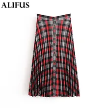 Модная плиссированная юбка Za на пуговицах с высокой талией, женская модная клетчатая элегантная плиссированная юбка до середины икры, женские юбки