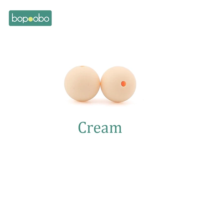 Bopoobo 15mm 10pc Silicone Beads Food Grade Silicone Baby Teething Products Chews Pacifier Chain Clips Beads Baby Teethers Cream