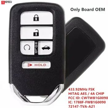 

KEYECU Replacement Smart Proximity Remote FOB FSK 433MHz 4A Chip 5 Button for Honda Accord FCC: CWTWB1G0090