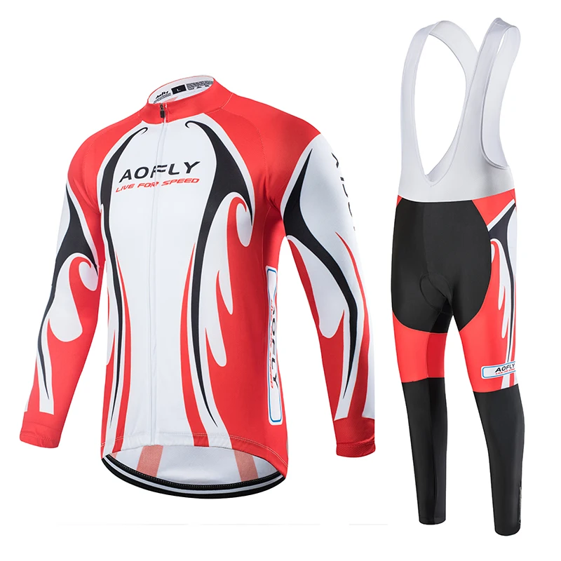 Aofly Jersey Pro Team Ropa Ciclismo Hombre набор для триатлона, велосипедная одежда для горного велосипеда, комплект с нагрудником красного и синего цвета, Лидер продаж, длинный рукав - Цвет: Thin long suit
