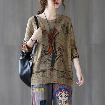 

Women Autumn Casual Sweater New Arrival 2020 Fashion Cartoon Print O-neck Long Sleeve Female Loose Knitted Pullovers S1959