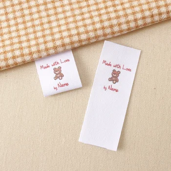 

Custom Sewing Labels, Personalized Brand , Organic Cotton Ribbon Labels, Select icon , fold, Bear (MD4038)