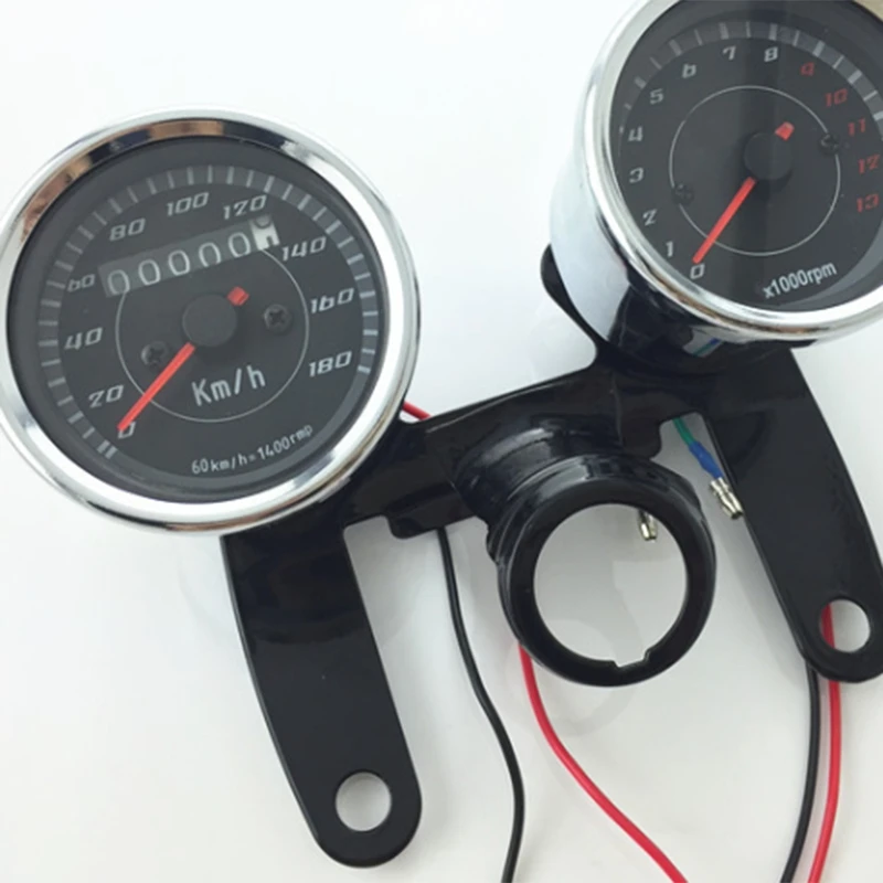 Universal Motorcycle Speedometer Odometer Gauge 0-160Km/H 13000 RPM LED Backlight Tachometer Set Black Instrument