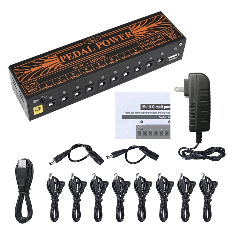 

Multi-Circuit Guitar Pedal Power Supply 10 Isolated Output Power Tuner Short Circuit /Overcurrent Protection Guitar Effect Power